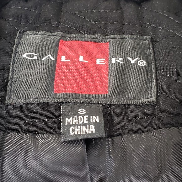 Gallery Quilted Jacket Coat Womens Small Black 4 Pockets Cinched Back Classic - Picture 2 of 15